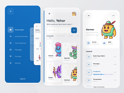 Learning app for Boro Ui/Ux challenge app design boro cards concept filter flat illustration interface ios language learning languages learning learning app menu minimal search ui uiux ux
