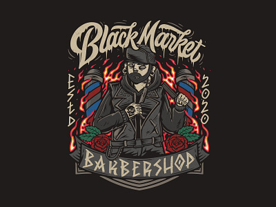 Black Market Barbershop badge badge logo barber barbershop branding edgy illustration logo logodesign parlour tattoo