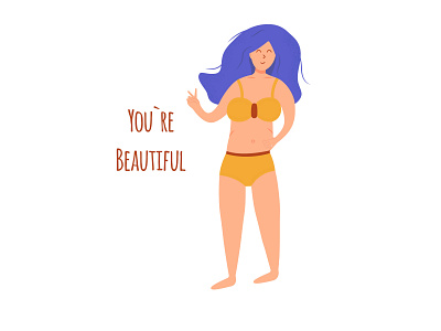 Plus size girl in underwear and with long hair blue girl hair long
