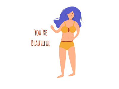 Plus size girl in underwear and with long hair