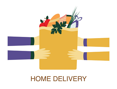 Home delivery a package with products bought in a store apple bag baguette buy courier delivery fish food foodstuff fresh green health home meal milk package pasta service shop online stayhome