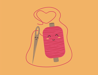 Needle and thread couple love 14 february couple creativity cute feeling flat heart holiday illustration love lovely needle pink relationship romantic smile thread two valentines day vector