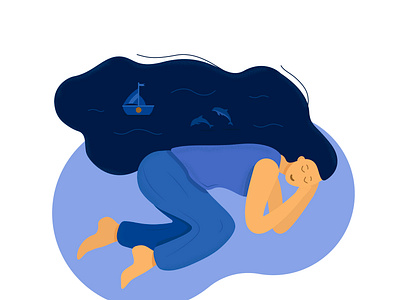 sleeping girl beautiful blue character girl hair illustraion person rest river sleep vector web