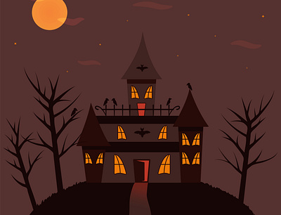 Castle of monsters vampires. Black crows. Happy Halloween monster october vector