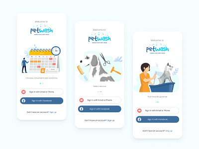 Onboarding screens for grooming app app app design blue clean design dogs grooming login logo mobile mobile app onboarding pet signin typography ui uiux web webdesign webdesigner