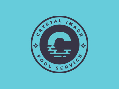 Crystal Image Pool Service Logo badge blue lockup logo pool reflection