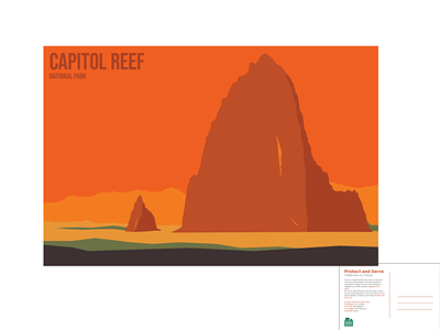 Capitol Reef National Park Postcard design flat illustration graphic design illustration landscape illustration national park nature illustration postcard print design warm colors