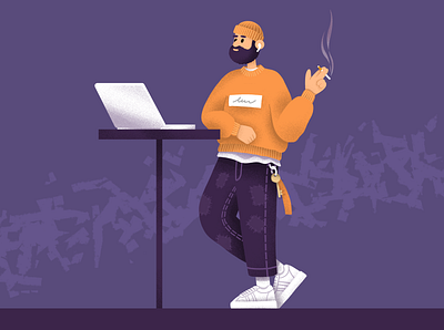 Man with a cigarette art character cigarette concept design illustration laptop man style stylish texture