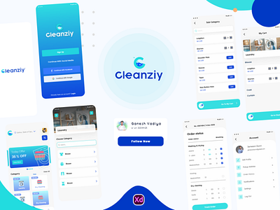 Cleanzly Laundry app design illustration logo mobile app design ux xd design