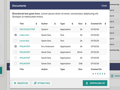 Document Upload / Download delete document download list modal select table ui upload ux