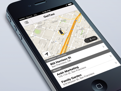 GetTaxi - Default screen ios iphone mobile app taxi ui design