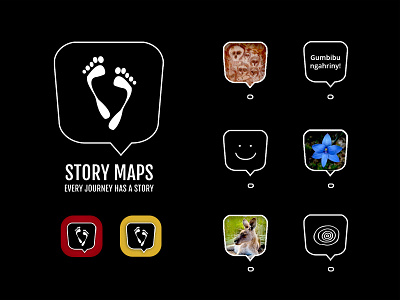 Story Maps - Modular Logo Design aboriginal australia black and white design emoticon feet history indigenous logo map modular modular design path speech bubble story web app