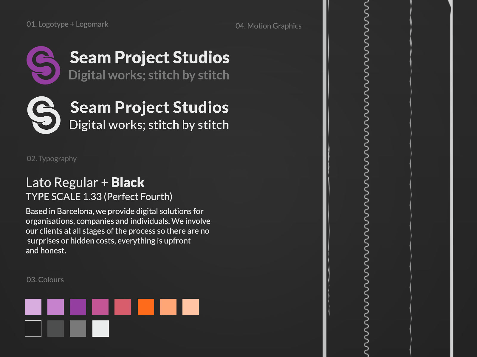 Seam Project Studios - Branding and Visual Guidelines after effects agency agency branding animation branding code digital glitch hattifatteners identity lettering lottie matrix moomin netflix seam stiches typography visual design zine