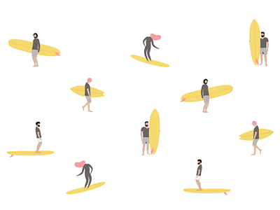 To The Sea - crowd pattern beach board characters pastel sea summer surf