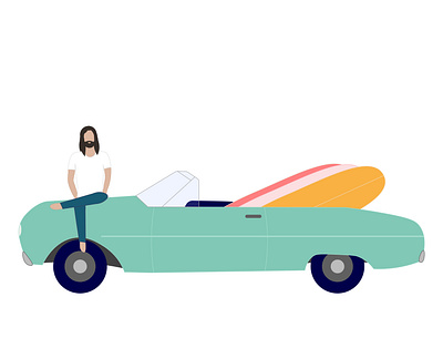 To The Sea - The Car beach board car character illustration sea summer surf surfart vector