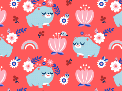 Bear and Flowers Surface Pattern Design