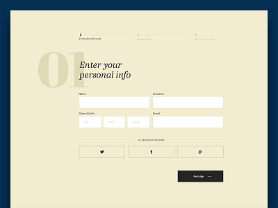 Three step form clean design flat form landing layout minimal steps typography ui ux website