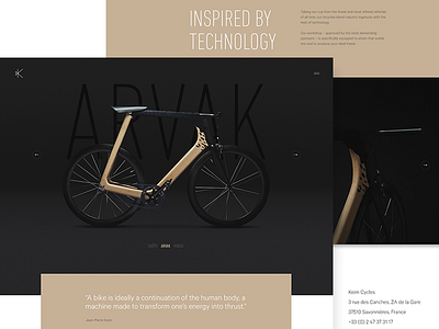 Arvak Bicycle Layout arvak bicycle black clean dark keim layout minimal ui ux web wood