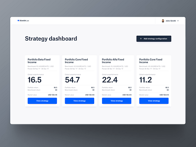 Strategy Dashboard blue card clean dashboard simple strategy tool ui ux white