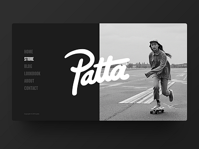 Patta Website Menu art direction black brand clean fashion patta simple skateboard typography ui ux website