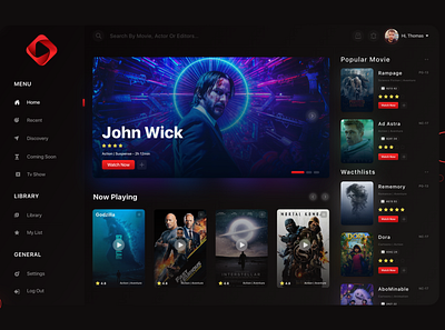 Movie Streaming Dashboard cinema dark concept dark theme design movie platform service streaming uiux