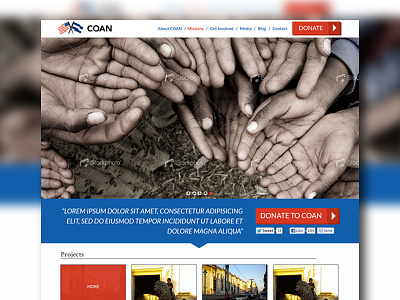 COAN blue desktop homepage landing page minimal nonprofit orange redesign ui