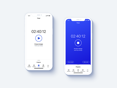 Timer app clean design flat icons mobile navigation projects time time tracking timer ui ux