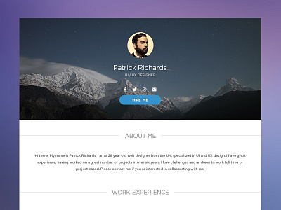 Personal Page clean cv flat one page portfolio profile resume social statistics ui user interface ux