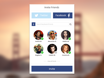 Invite Friends Widget app clean facebook icons profile social twitter ui user interface ux web widget