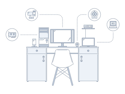 Workspace illustration flat icons illustration mobile office presentation set tech technology web workspace