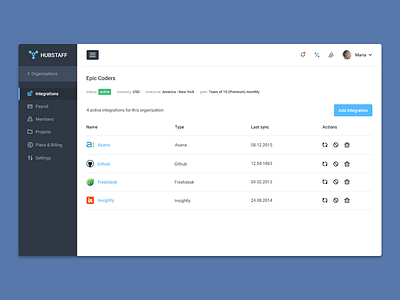 Integrations screen by Adrian Goia on Dribbble