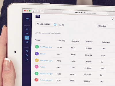 Timesheets Screen admin app dashboard filters flat project redesign sidebar time tracking ui ux web