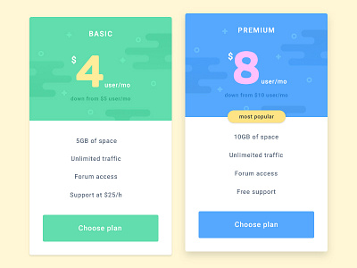 Pricing plans app clean colorful flat plan price pricing subscription ui ux web