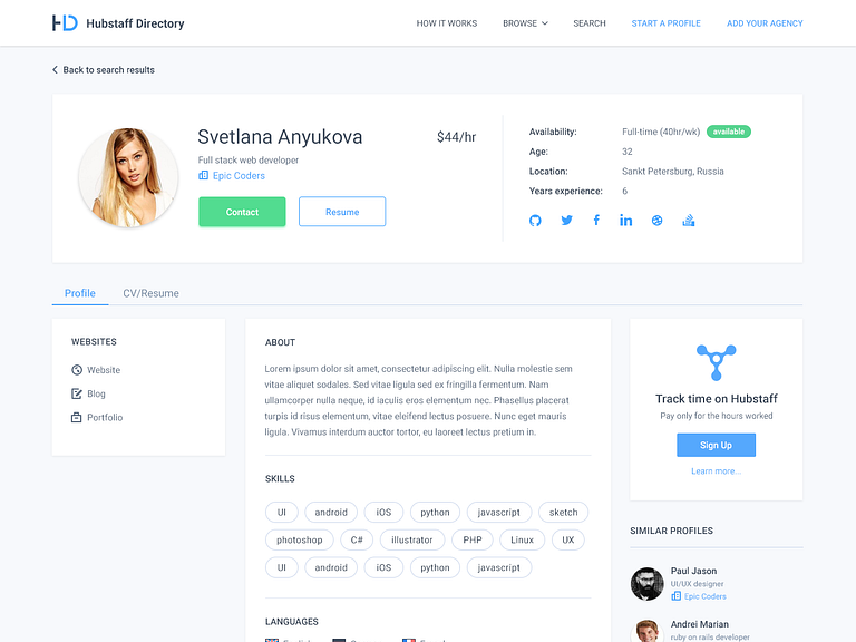 Hubstaff directory - profile page by Adrian Goia for Epic Coders 🚀 on ...
