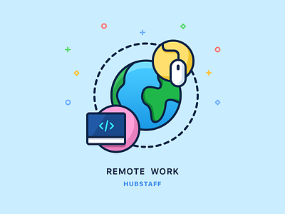 Remote work blog code device flat freelancer icons illustration mouse outline planet remote time tracking
