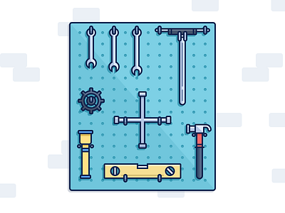 Tools cog flashlight flat garage hammer icons illustration kit outline spirit level tools wrench