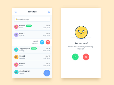 Bookings android app booking clean icons illustration ios list mobile sports