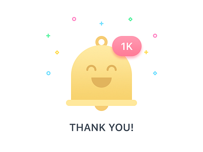 Thank you achievement bell flat followers illustration milestone notification users