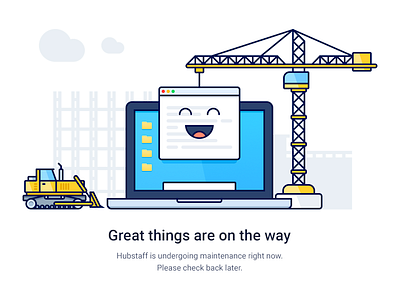 Maintenance app building bulldozer construction crane flat illustration laptop macbook maintenance outline upgrade