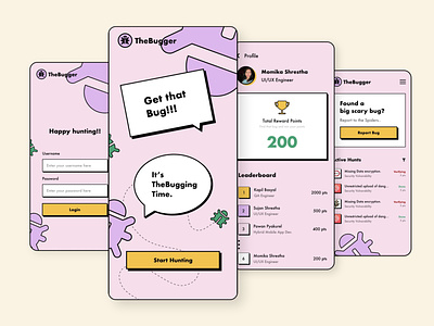 TheBugger - Bug Reporting App adobe bug reporter debugging tool design illustration mobileapp neubrutalism ui uidesign ux
