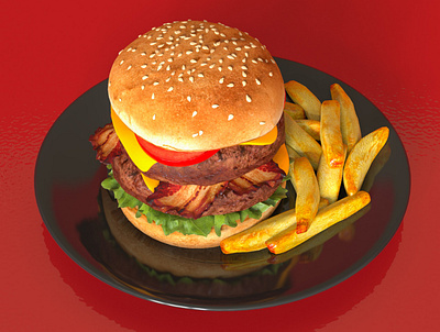 3D Hamburger Rendering and Visualization 3d 3d modeling 3d rendering advertising artist cgi cinema 4d