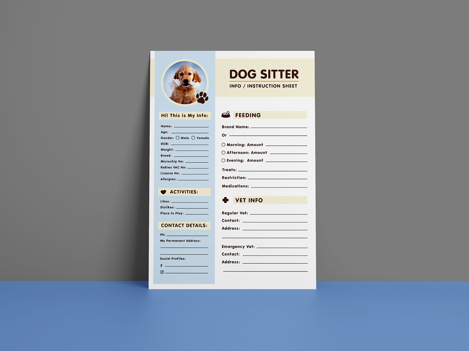 Free Dog Sitter Instruction / Information Sheet Design Template by Zee