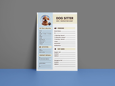 Free Dog Sitter Instruction / Information Sheet Design Template