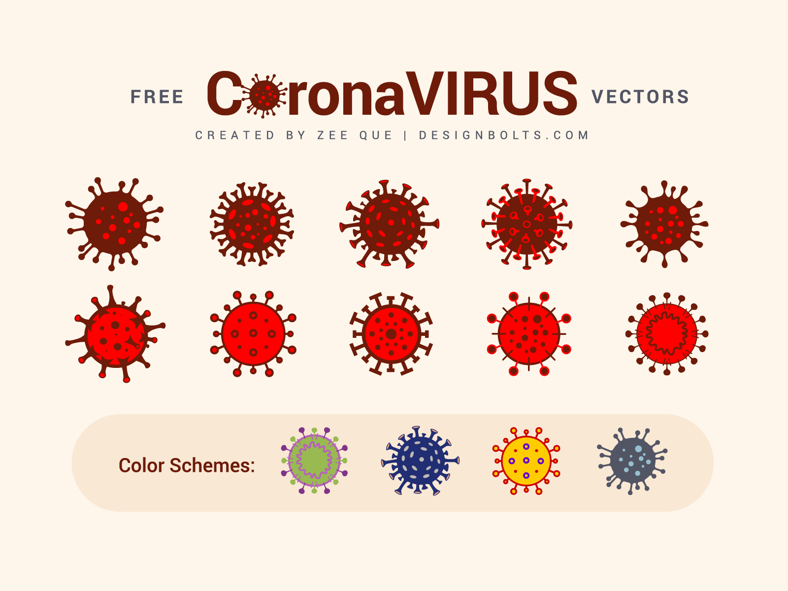 Free Coronavirus Vector Ai, EPS + Color Schemes by Zee Que