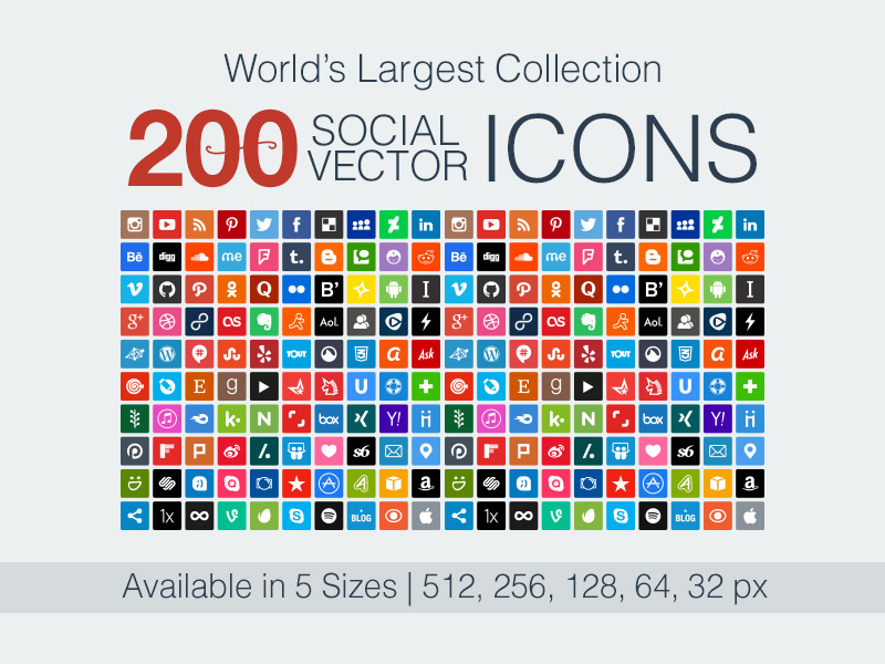 200 Vector Social Media Icons By Zee Que Designbolts On Dribbble