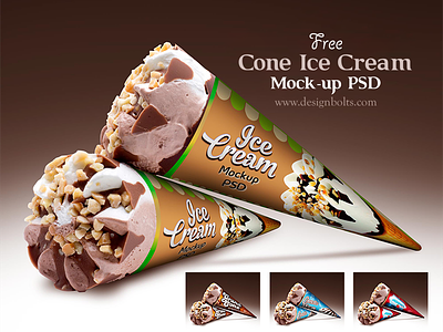 Free Cone Ice Cream Packaging Mock-up PSD File cone ice cream freebie ice cream packaging mockup psd