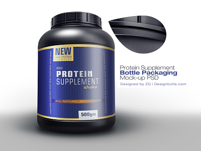 Free Protein Supplement Powder Packaging Mockup PSD