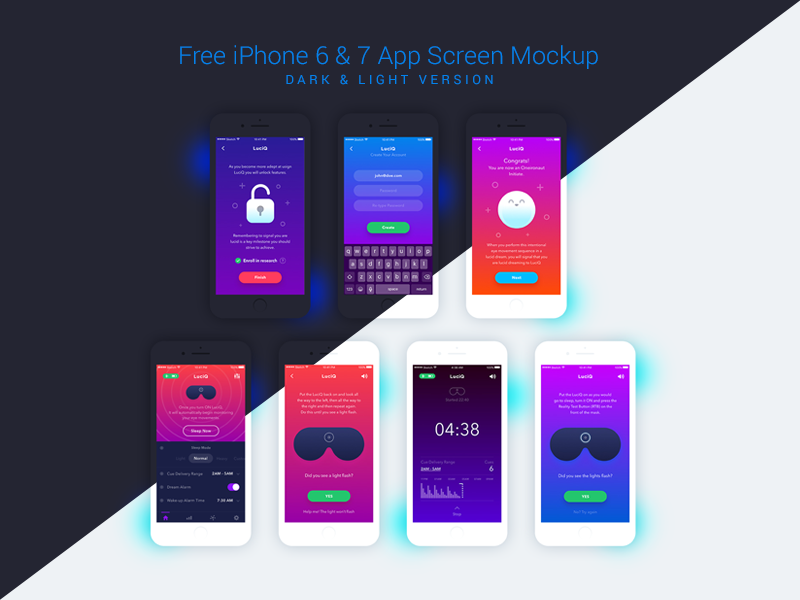 Download Free Flat iPhone 6 & 7 App UI Design Screen Mockup PSD by Zee Que | Designbolts on Dribbble