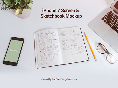 Free Sketchbook & iPhone 7 Mockup PSD for UI Designers free iphone 7 mockup psd free mockup iphone 7 mockup mockup psd psd mockup sketchbook mockup