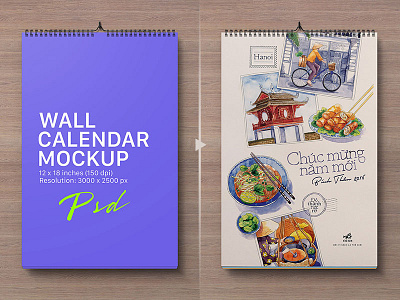 Free Portrait & Landscape Wall Calendar Mockup PSD